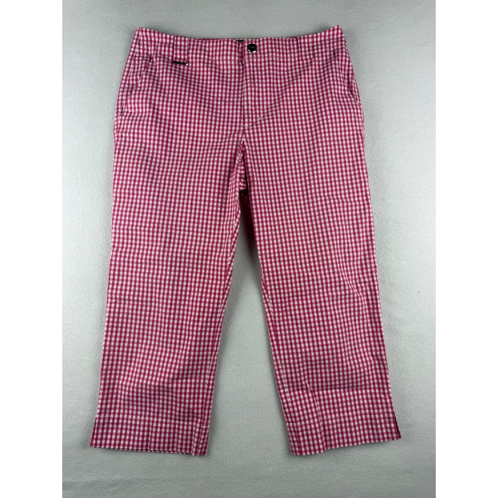 Lauren Ralph Lauren Pink White Gingham Check Cropped Capri Pants Womens 6 Active